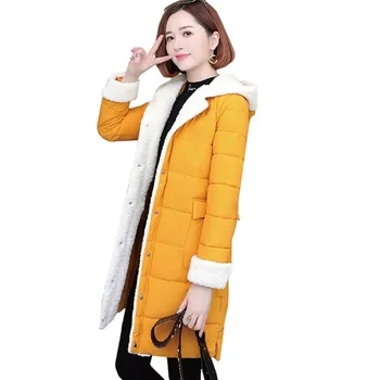 

Winter Hooded Coat Warm Thick Parka Women Patchwork Lambswool Long Winter Coats Down cotton Ladies Fashion Jacket Outerwear