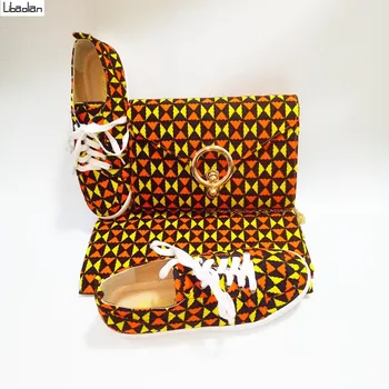 

Attractive fabric sets African Batik wax Print 100% Cotton fabric with women handbag and sneaker shoes fashion designer A911-7