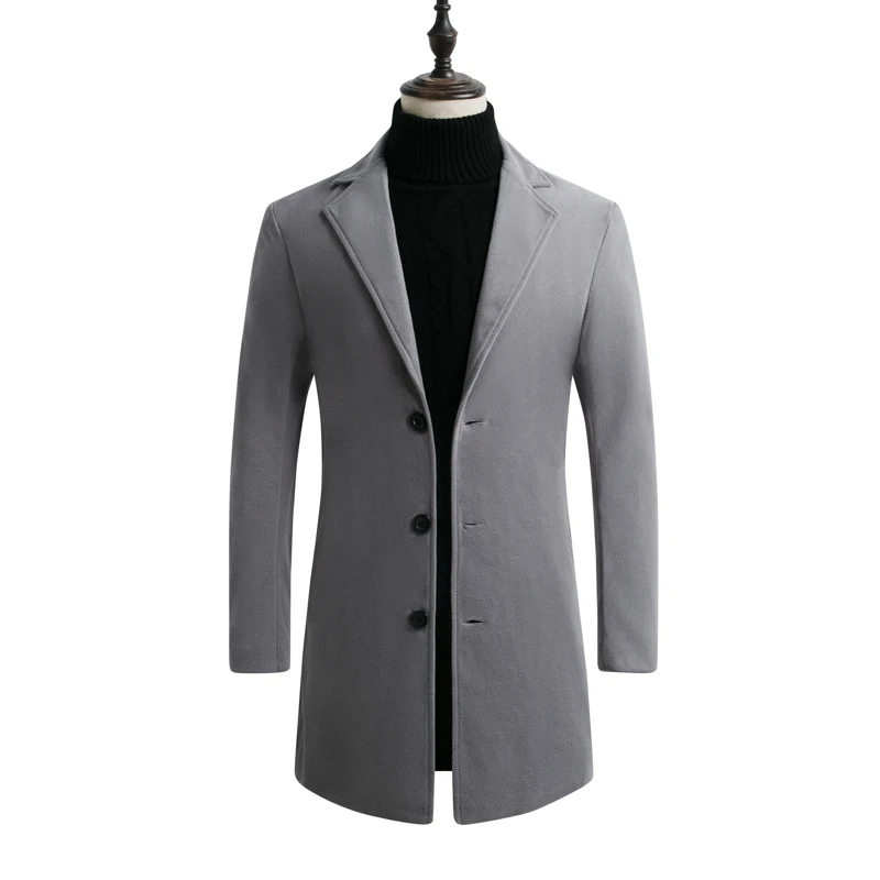 Высокое качество мужской плащ мужчины досуг длинные секции шерстяные пальто мужские чистый цвет свободного покроя мода мужская ветровка плюс размер M-5XL мужские плащ - Цвет: Серый