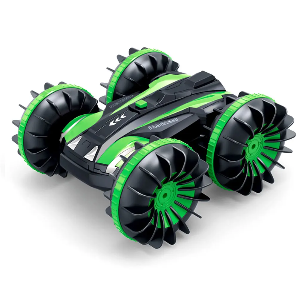 2,4 ГГц 4WD 1:18 Водонепроницаемая игрушка RC автомобиль Лодка на день рождения вращающийся внедорожный двухсторонний трюк амфибия пульт дистанционного управления подарок детям - Цвет: Зеленый