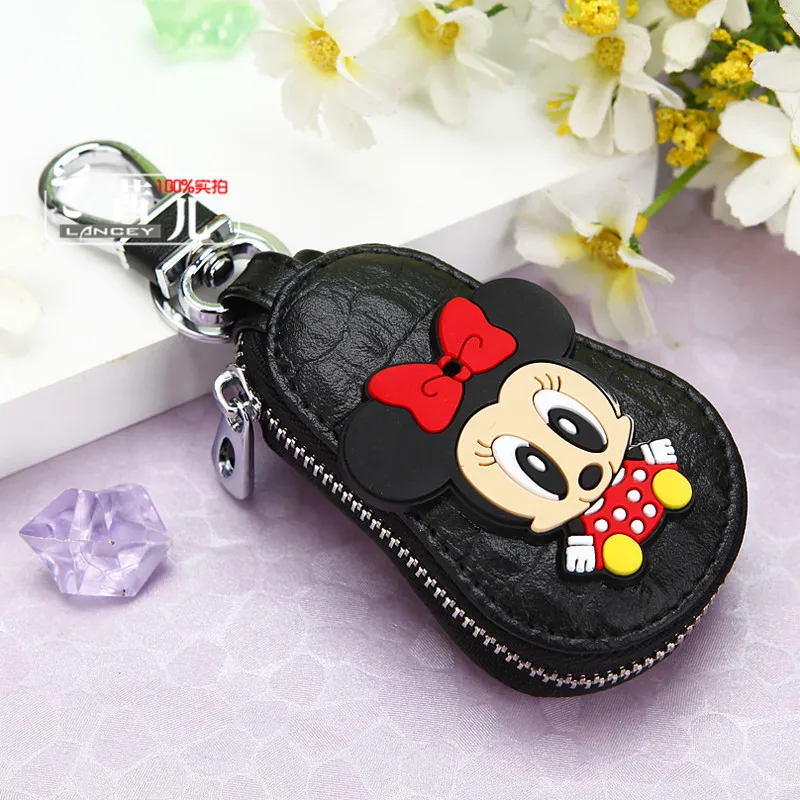 Style30 Fashion Black Cartoon Hello Kitty Keychain Exquisite Leather Zipper Wallet Keychain Woman Girl Handbag Wallet Pendant Jewelry - Цвет: Style30