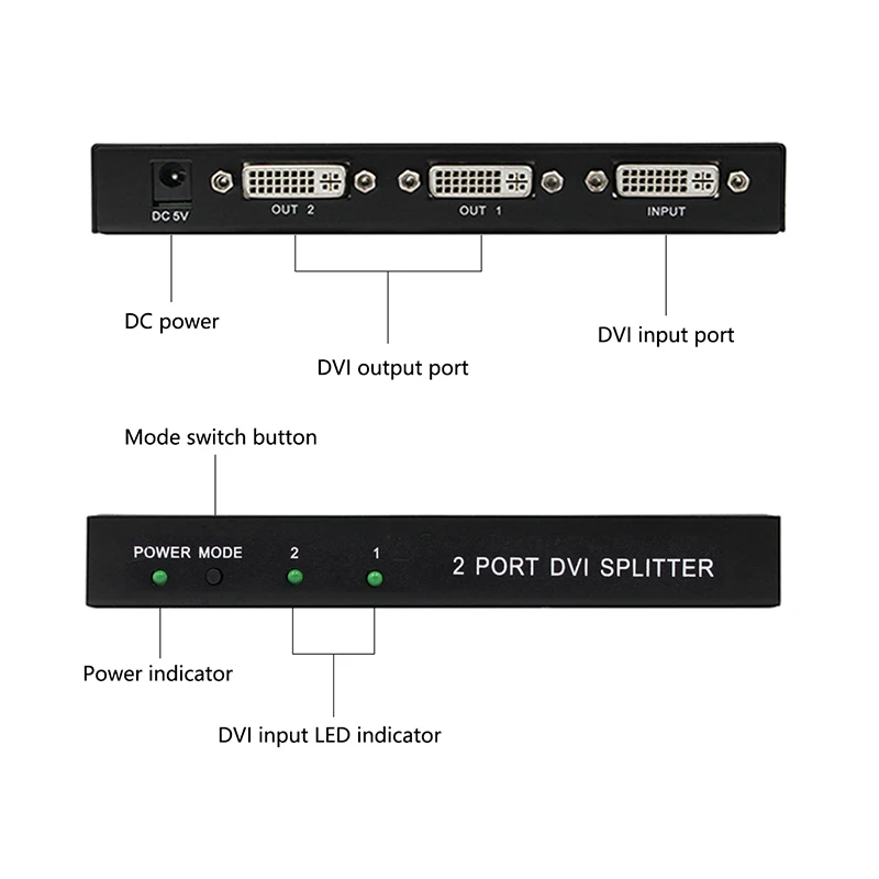 DVI Splitter 1x2 DVI Distributor 1 in 2 out DVI Divisor Splitter 1 to 2
