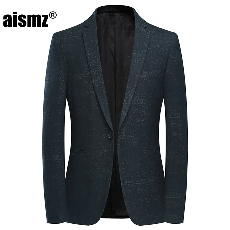 Aismz напечатаны Slim Fit мужские блейзеры Masculino Hombre деловые повседневные демисезонные зимние мужские s куртки Blaser sobretudo Masculino - Цвет: XF8611 black green