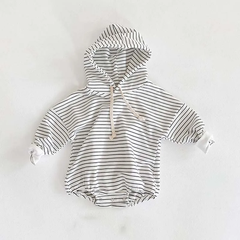 Autumn Baby Boy Girl Jumpsuit Newborn Stripe Long-Sleeve Hooded Sweater Baby Bodysuit  Cotton One-Piece Crawling Clothes Baby Bodysuits Fur Baby Rompers