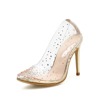 

Pointed shallow mouth women's shoes rhinestone PVC transparent sexy single shoes high heel slim heel heel heel women's