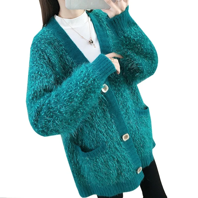 Cardigan Women Sweater Knitting Loose Long Sleeve Mohair Christmas Oversized Woman Sweaters Plus Size |