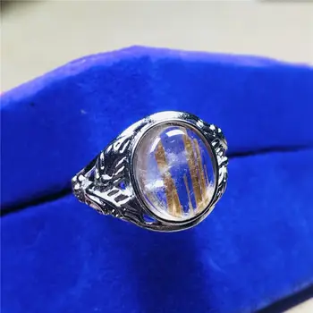 

11mm Top Natural Gold Rutilated Quartz Ring For Woman Lady Man Crystal Beads Silver Gemstone Adjustable Ring Jewelry AAAAA