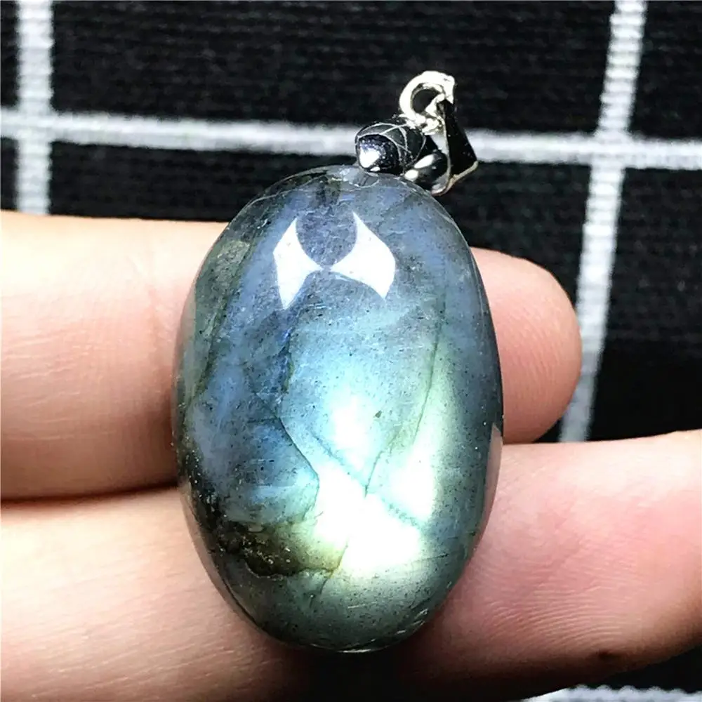 

Genuine Natural Blue Labradorite Necklace Pendant Jewelry For Woman Lady Man Crystal 26x18x12mm Oval Beads Silver Stone AAAAA