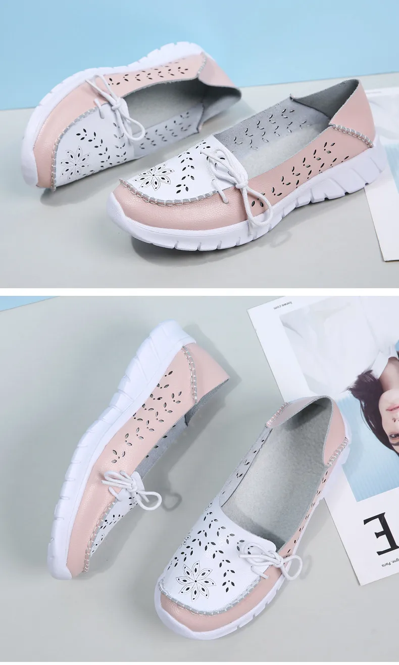 2019 Fashion Women Flats Shoes Genuine Leather Summer Shoes Woman Slip-on Ballerina Flats Mother Boat Shoes moccasins (12)