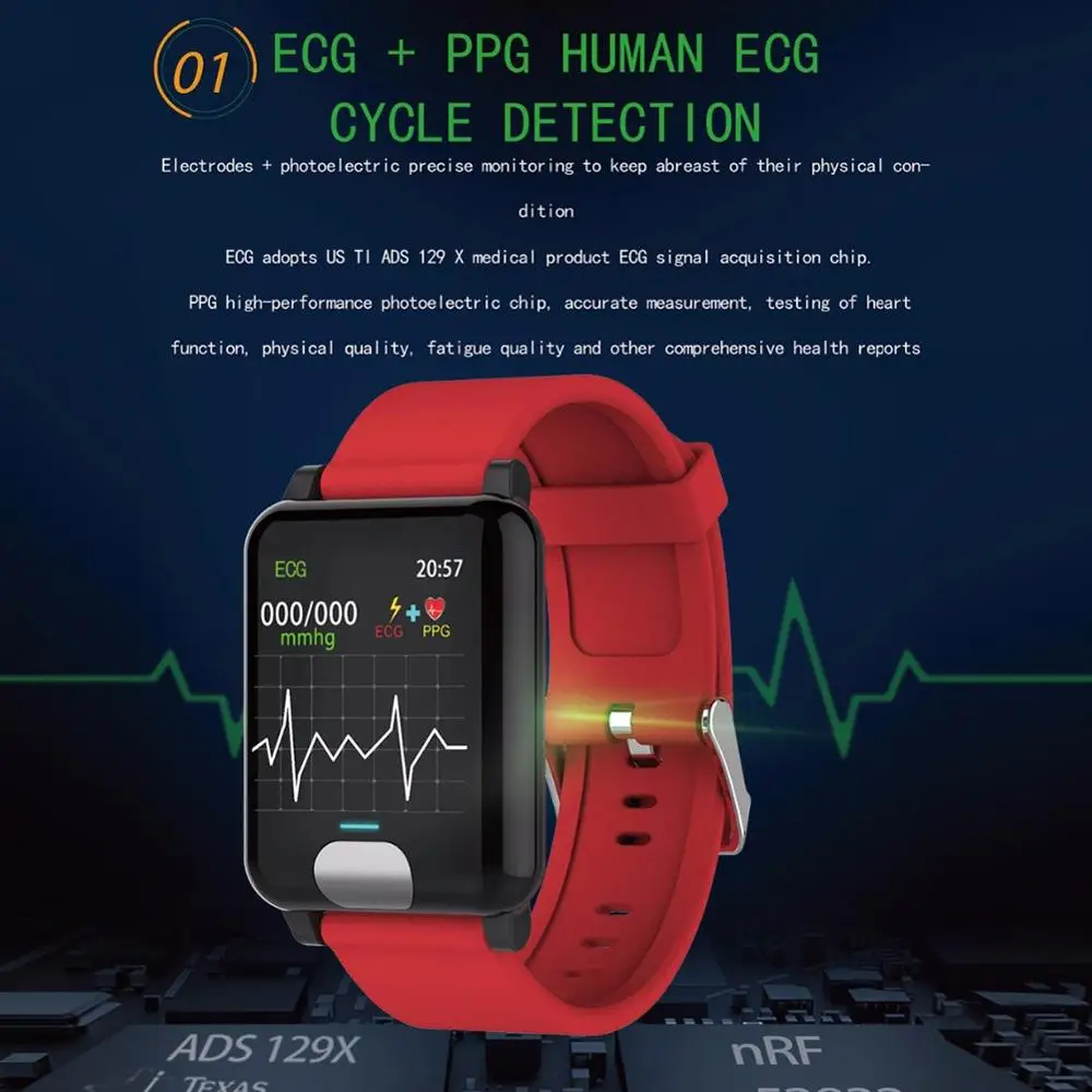 Динамический UI кровяное давление запястье Монитор Сердечного Ритма PPG ECG умный Браслет фитнес-трекер умный Браслет