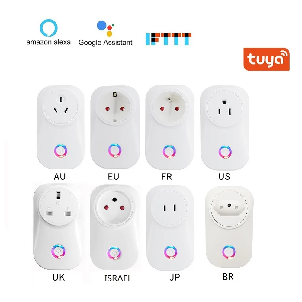 

Fast Shipping WIFI Smart Socket Plug EU UK US AU BR FR JP Israel Plug 10A Remote Control Smart Work For Alexa Google Home IFTTT