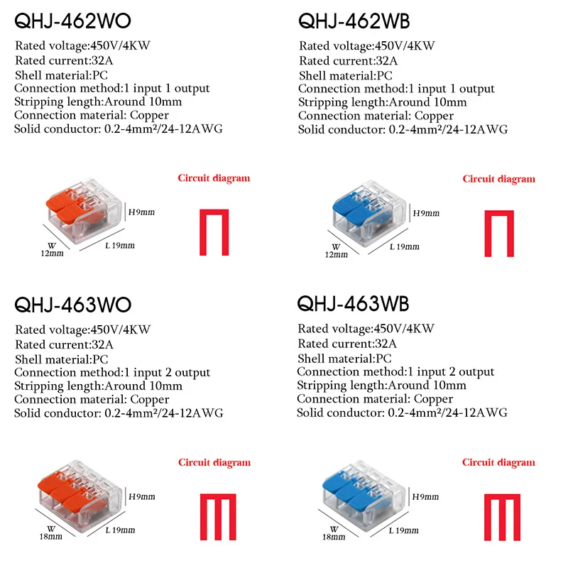 Cable Wire Connectors Mini Quick Terminal Block Universal Compact Wiring Electrical Connector Push-in For 4mm2 6mm2 Transparent