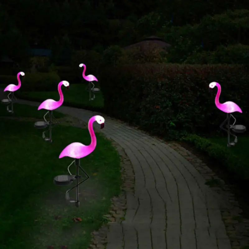 Солнечная энергия Розовый фламинго газон декотор сад Кол пейзаж лампа наружного освещения