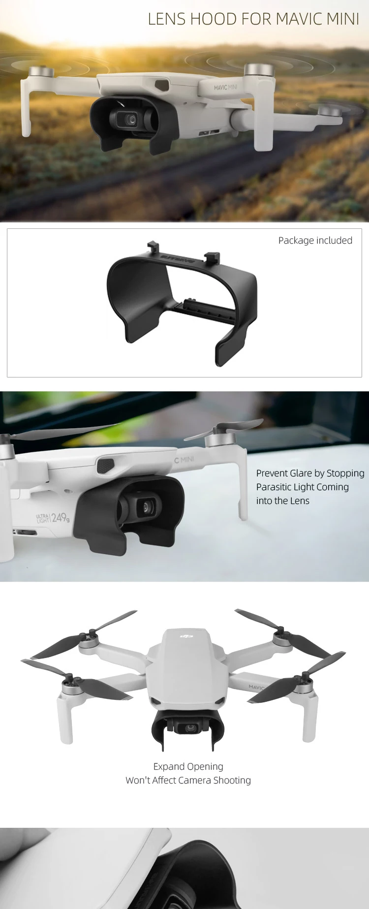 Крышка объектива Солнцезащитная крышка Крышка для DJI Mavic мини бленда для объектива Антибликовая Защита для камеры для Mavic Mini АКСЕССУАРЫ