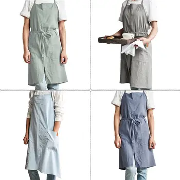 

Cotton And Linen Plain Nordic Adult Cotton Apron Kitchen Japanese Style Simple Home Overalls