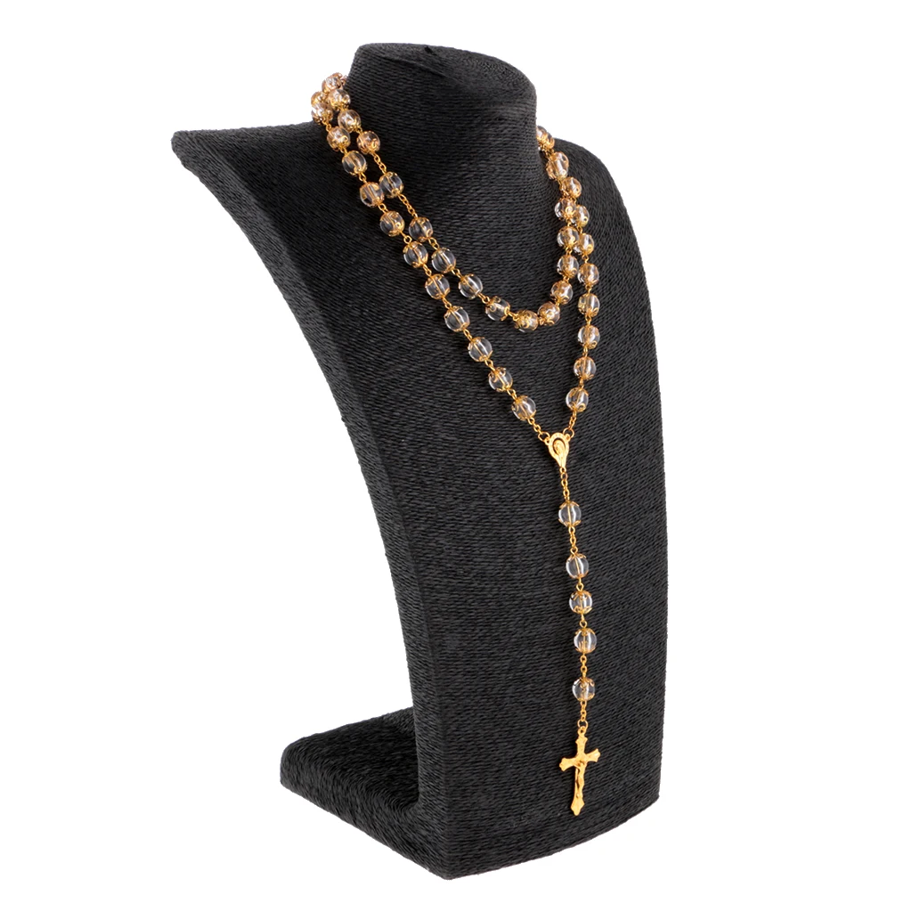 Unisex Long Rosary Chain 10mm Balls Beads Sweater Necklace Jesus Cross Pendant Party Jewelry
