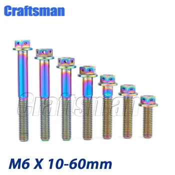 

1Pcs Titanium Bolts M6x 10-60mm Motorcycle Engine Shell Bolt Rainbow Hexagon Flange Head Drilling Screws Ti Motor Fastener