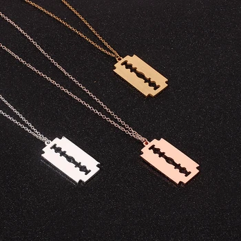 

Hiphop Punk Stainless Steel Razor Blades Pendant Necklaces Men Jewelry Shaver Shape Necklaces Rock Blade Women Collares