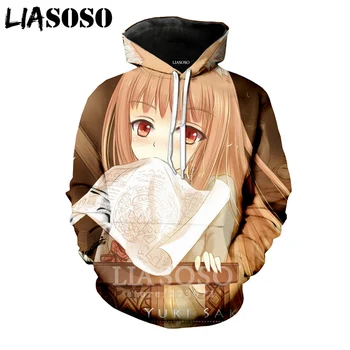 

LIASOSO Spice and Wolf Hoodies O Neck 3D Print Novel Anime Girl Women Sweatshirt Men's Hooded Holiday White Funny Men Hoody D023