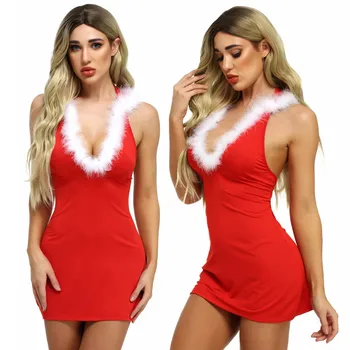 

Christmas Underwear Women Sexy Lingerie Red Babydoll Dress Sleepwear Costume New