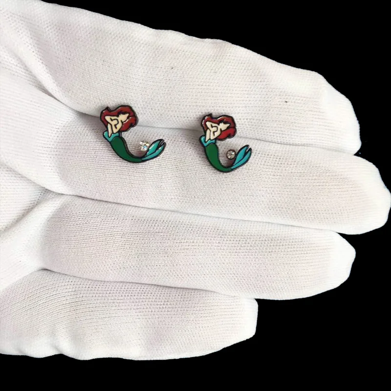 1 пара, новая мода, эмалевая серьга для девочек, подарок для детей, ювелирные изделия, милые серьги-гвоздики Русалочки для женщин