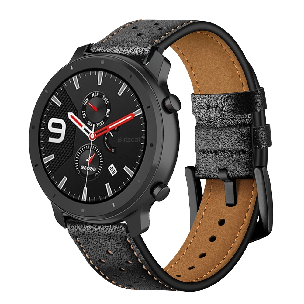 Ремешок для Xiaomi Huami Amazfit GTR 47 мм 42 ремешок для часов, мм кожаные умные часы браслет металлический черный браслет с пряжкой аксессуары