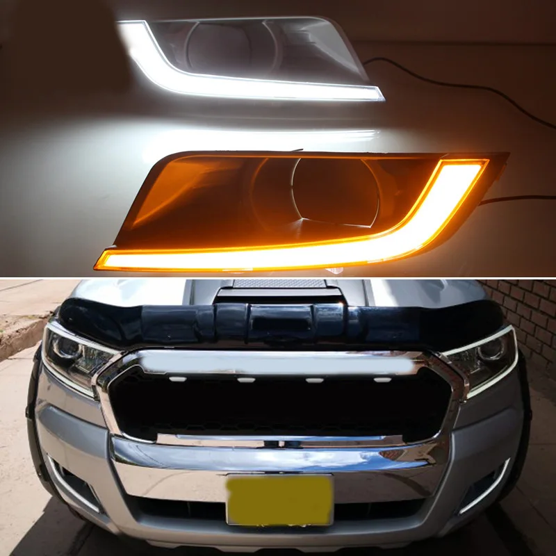 

2Pcs Led Daytime Running Light for Ford Ranger 2015 2016 2017 2018 Turning Yellow Signal Relay Waterproof Car 12V Led Drl