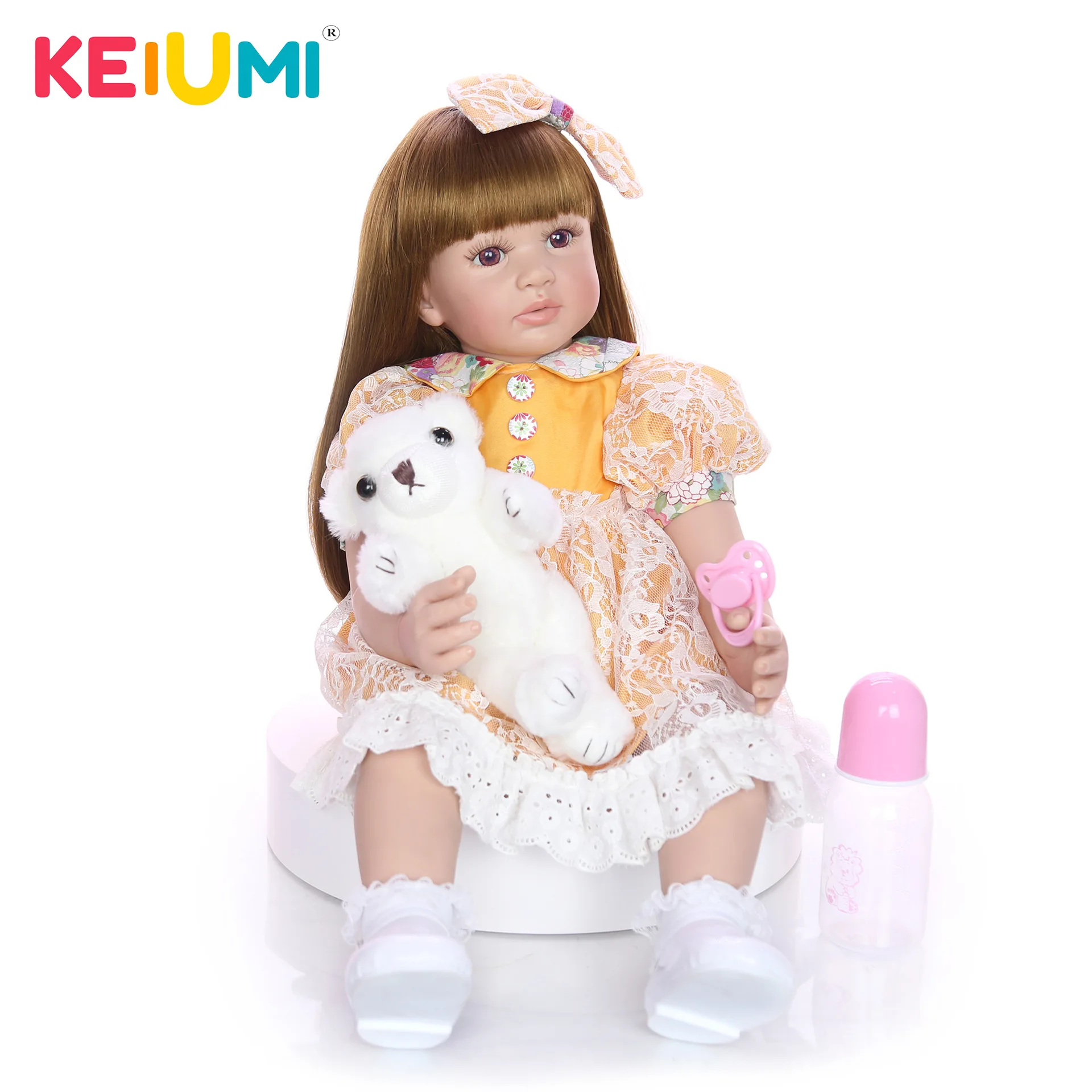24 дюймов моделирование новорожденных Baby Doll, милые сережки в форме длинные волосы девочка кукла 60 см в высоту конечности подвижные гуманоид кукла Детский подарок кукла