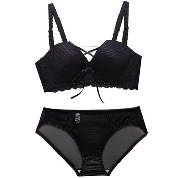 

Sexy Lace-up Bandage Bra Set Cross Hollow Gathered No Rim Bra Set New