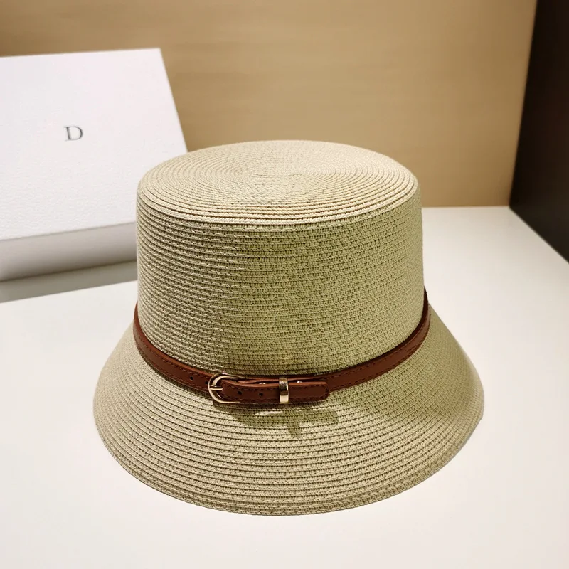 Women's Summer Bucket Hat Belt Decoration UV Protection Sun Cap Female Flat Top Beach Hat Sun Hats Straw Hat Derby Travel 2