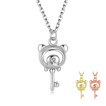 

Authentic 925 Sterling Silver Pendant Necklace for Women Bear key 3 colors Rose Gold Color Fine Jewelry Gifts bijoux