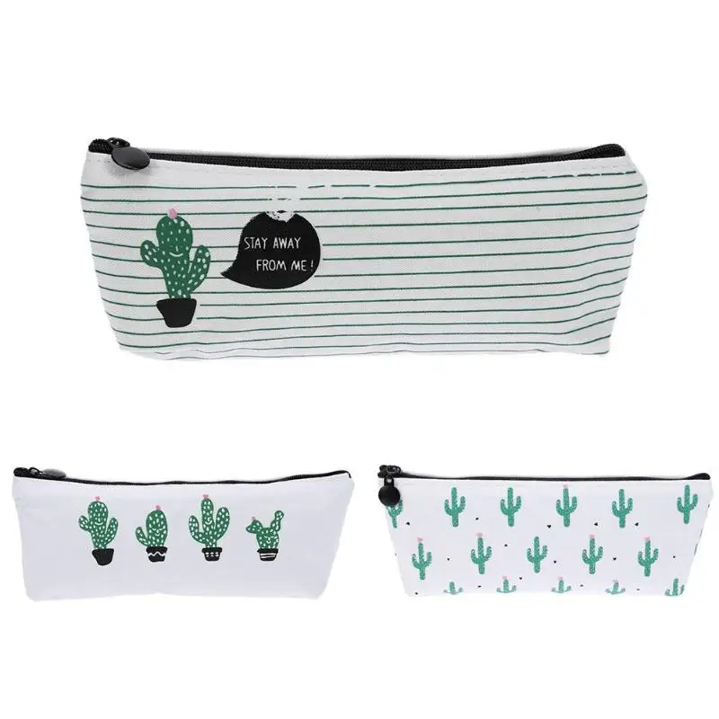 Cactus Pencil Case Creative Design Canvas Cute Box School Supplies Kawaii Stationery Estuches Chancery Pen Bags | Канцтовары для