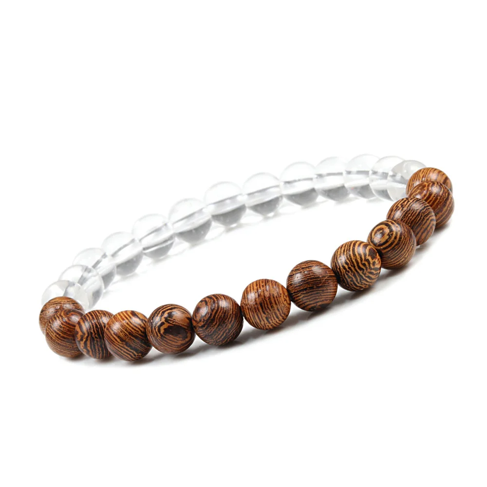 Модный мужской браслет с деревянными бусинами, классический Ethinc медитация, белый натуральный камень, браслет для женщин, молитвенные ювелирные изделия, браслеты для йоги, подарок - Окраска металла: Transparent