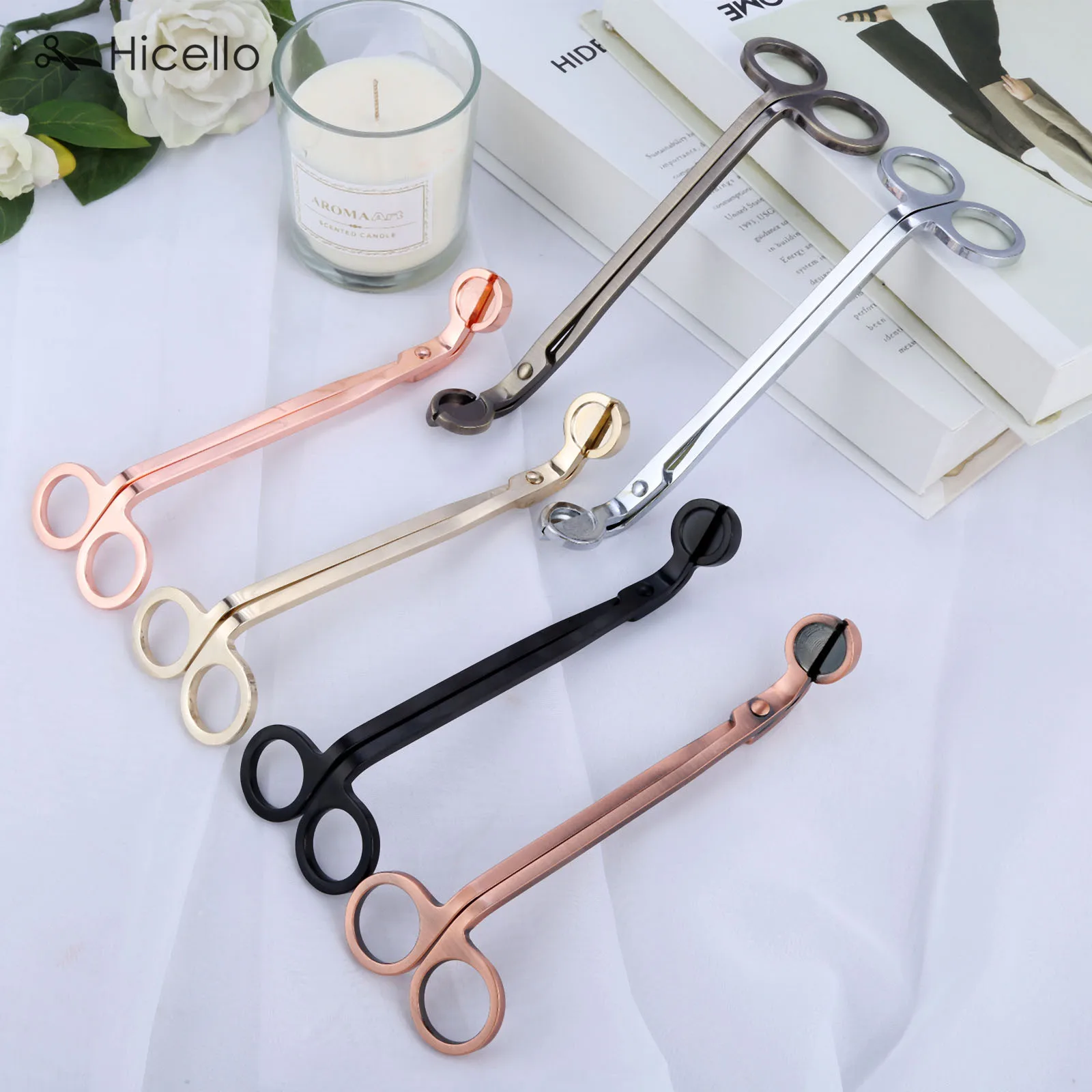 Candle Wick Trimmer Stainless Steel Candle scissors trim wick Cutter Snuffer Round head 18cm Black Rose Gold Silver Red Bronze