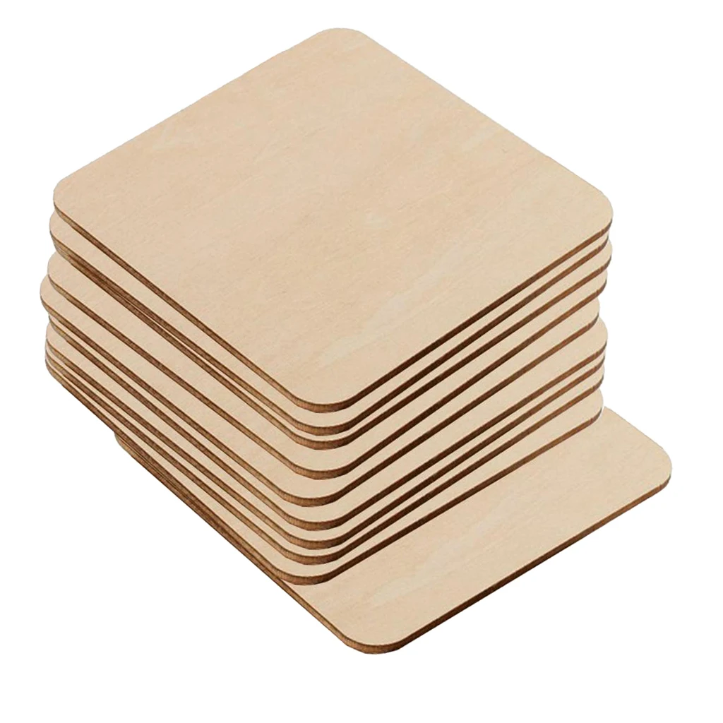 Pack of 10 Wooden Square Blank Coasters DIY Unfinished Wood Craft Blanks for Adult and Kids