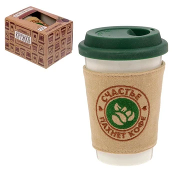 

Glass with lid "happiness smells of coffee", ceramic, in a case, 360 ml