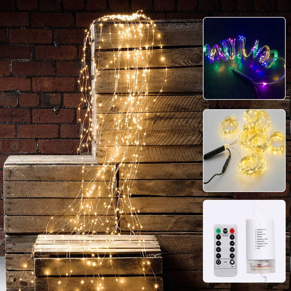 

200 LED Waterfall Vine String Lights Battery Copper wire Fairy Lights for Tree Store Christmas Home Window Background Decoration