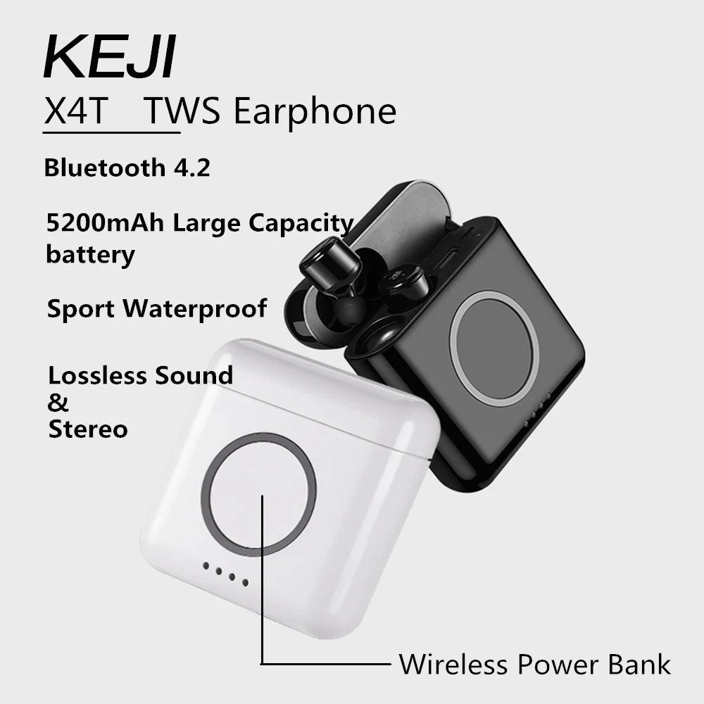 

X4T TWS Wireless Earphones Bluetooth 4.2 Stereo Earphone With Mic Sport Headset With Wireless Power Bank 5200mAh For Android IOS