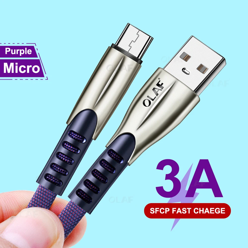 Micro USB кабель для Redmi Note 5 Pro 7A Micro usb зарядка Kable Быстрая зарядка провода для samsung Note3 4 S4 S5 Micro USB шнуры - Цвет: Purple