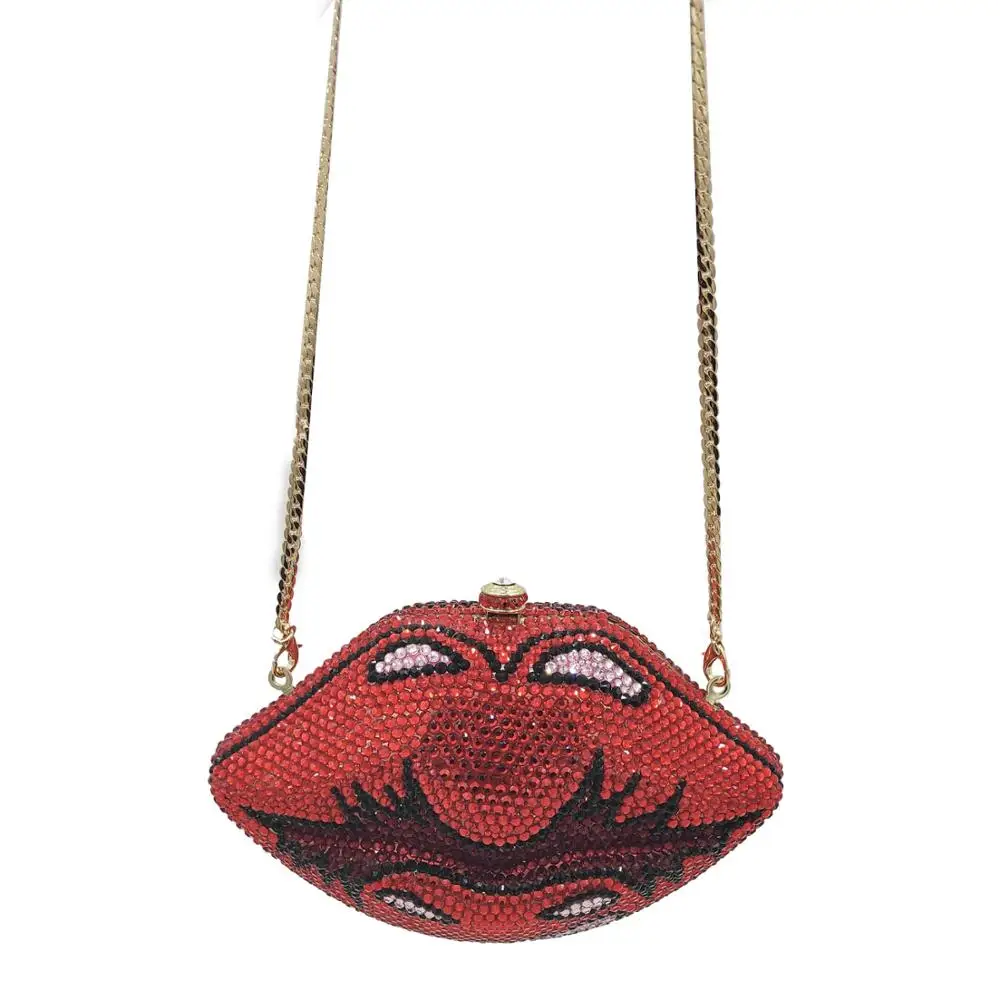 Boutique De FGG Evil Lips женские вечерние сумочки клатчи со стразами металлические Стразы