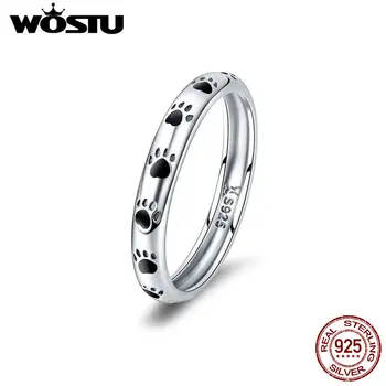 

WOSTU TOP Sale 925 Sterling Silver Dog Cat Pets' Footprint Finger Rings For Women Fashion Party Ring Anel Jewelry Gift CQR445