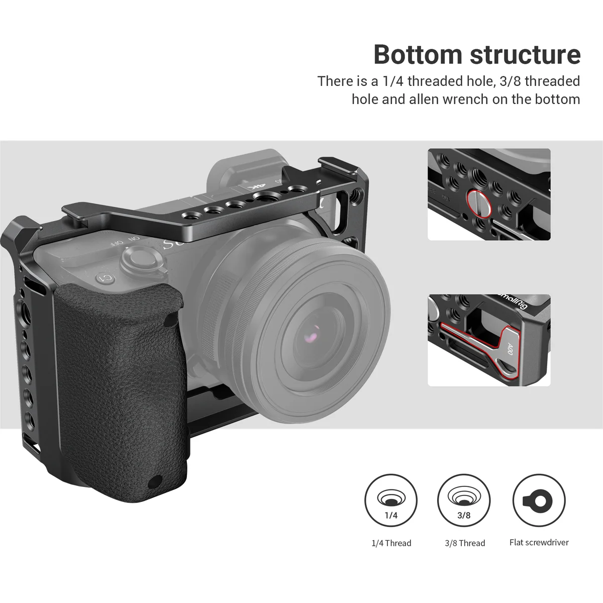SmallRig DSLR A6400 Camera Cage with Silicone Handle Handgrip & Cold Shoe ,Case Rig Set for Sony A6100 / A6300/ A6400 -3164 — view 4