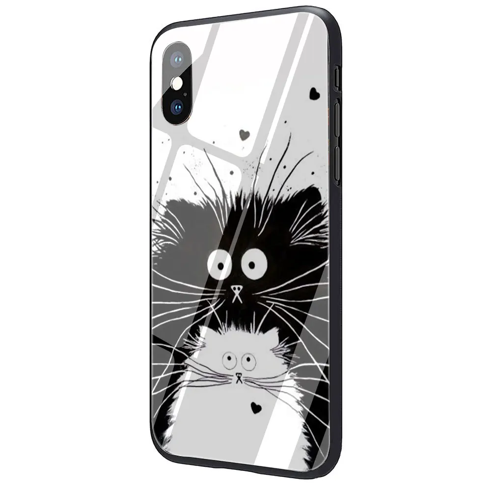 Art of black and white cat Tempered Glass Phone Cover Case for iphone 5 5s 6 6s Plus 7 8 Plus X XR XS 11 Pro Max - Цвет: G1