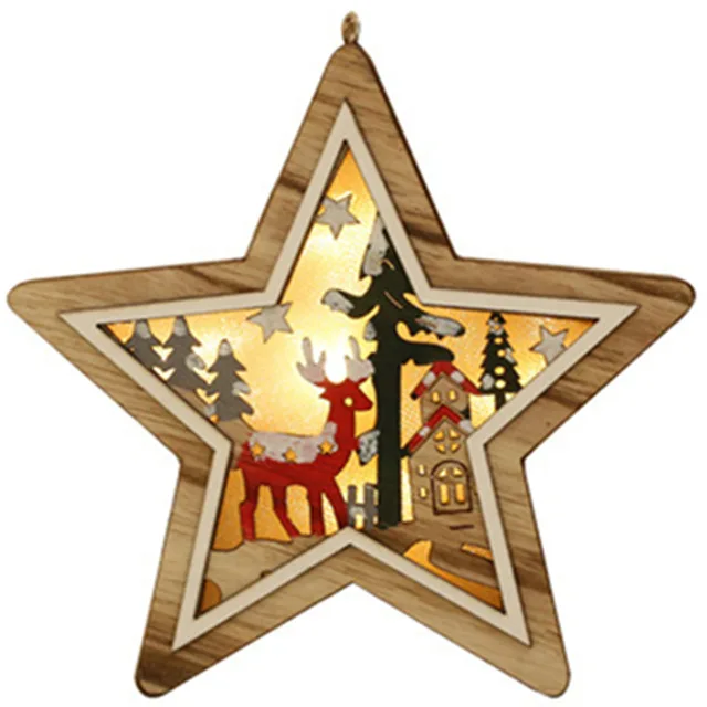 star Светодиодный деревянный ночной Светильник Рождественский кулон-украшение светильник s для дома спальни Рождественская елка украшения для помещений лампы праздничный светильник - Испускаемый цвет: star