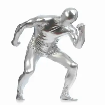 

Shiny Metallic Bodysuit Spandex Zentai Costume Tight Suit Silver XL