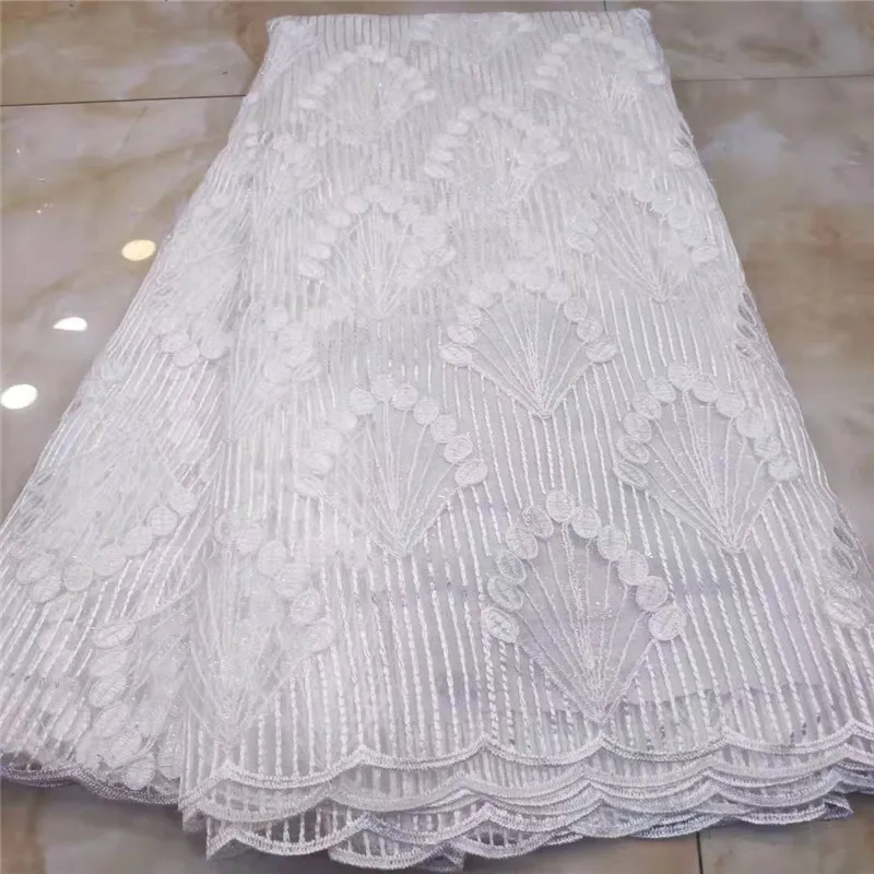 

White African Lace fabric High Quality Nigerian tulle Lace Fabric 2019 New Design French Net Lace Fabric For Dress