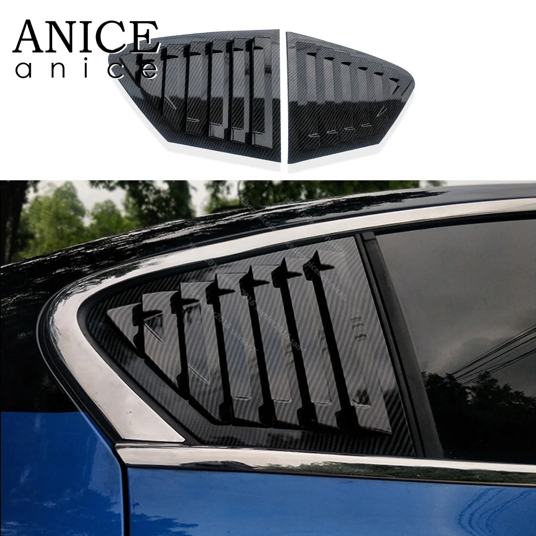 

2pc Carbon fiber color Rear Quarter Panel Window Side Louvers Vent trim Fit for Ford Focus Sedan hatchback 4D 2019