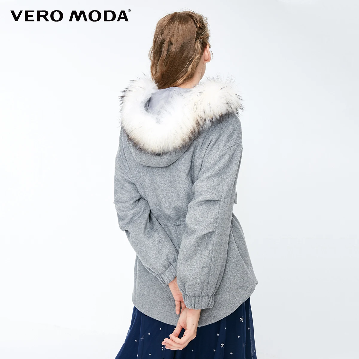 Vero Moda Женское шерстяное пальто со съемным мехом енота с капюшоном | 318327520