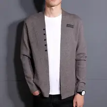 Мужской теплый свитер кардиган сплошной цвет с длинным рукавом Повседневная трикотажная одежда