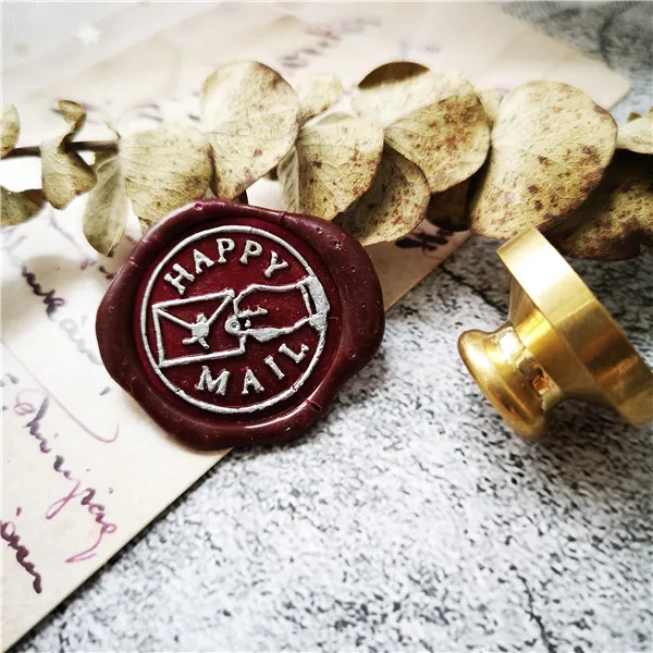

stamp head of Happy mail with hand envelop Retro Wood Stamp Sealing Wax Seal Stamp Wedding Decorative sealing Stamp wax seals